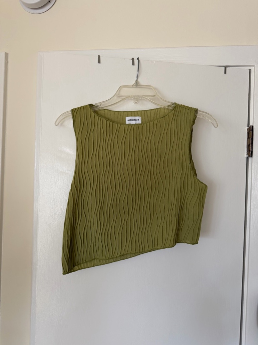 superdown Olive Green Textured Asymmetric Tank